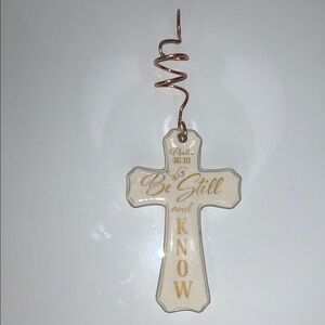 Copper Hanger Ceramic Cross Motivational Reminder Psalm 46:10 Be Still And Know